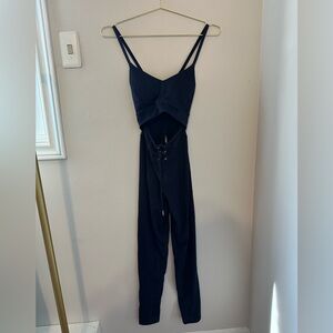 POPFLEX Navy Corset Onesie | Active Lace-Up Front Jumpsuit